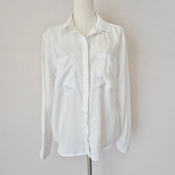 Cloth & Stone Classic Button-Down Shirt Pocket Long Sleeve White Tencel - Picture 2 of 12